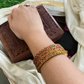 Thin Silk Thread Kundan Bangle-Matt Red-G4934
